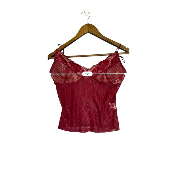 Lace Cami Vintage Sheer Crop Coquette Top Fairy Whimsy babydoll berry pink y2k - Picture 4 of 5